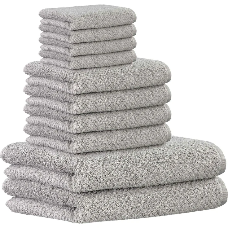 CAWÖ Handtuch Set, 10-tlg. - Pure, 2x Duschtuch, 4x Handtuch, 4x Gästetuch Stein Set – Bild 1