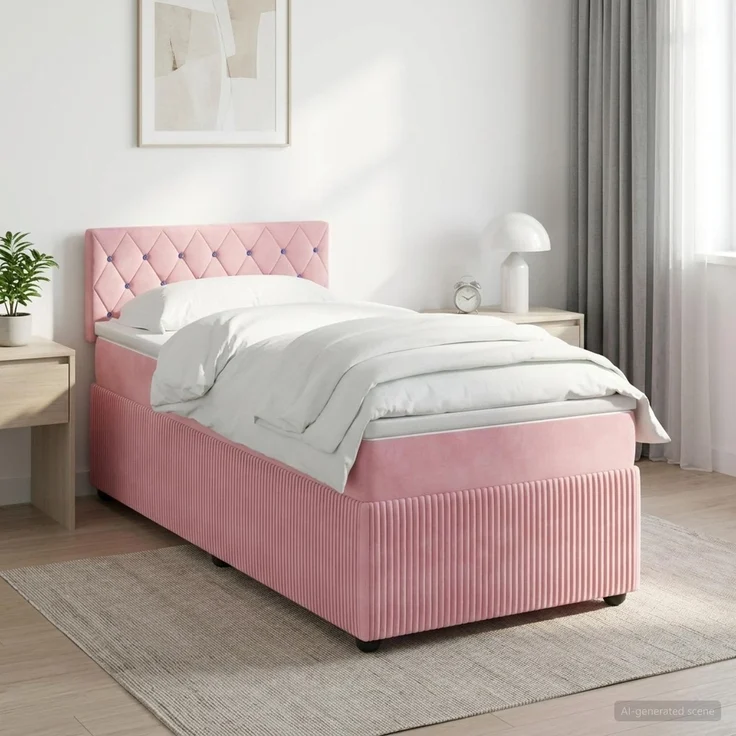 vidaXL Boxspringbett mit Matratze mit Kopfteil Rosa 90 x 200 cm Samt 3451600 – Bild 4
