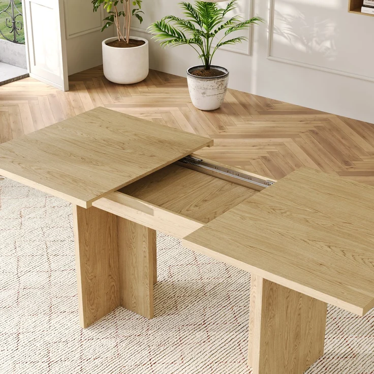 Ausziehbarer Esstisch, 140/180*80 cm, geeignet für 6-8 Personen, rechteckige Form, verdickte Tischplatte, einfachen Stil,Tisch für Esszimmer, Küche, Wohnzimmer, Eichenfarbe – Bild 4