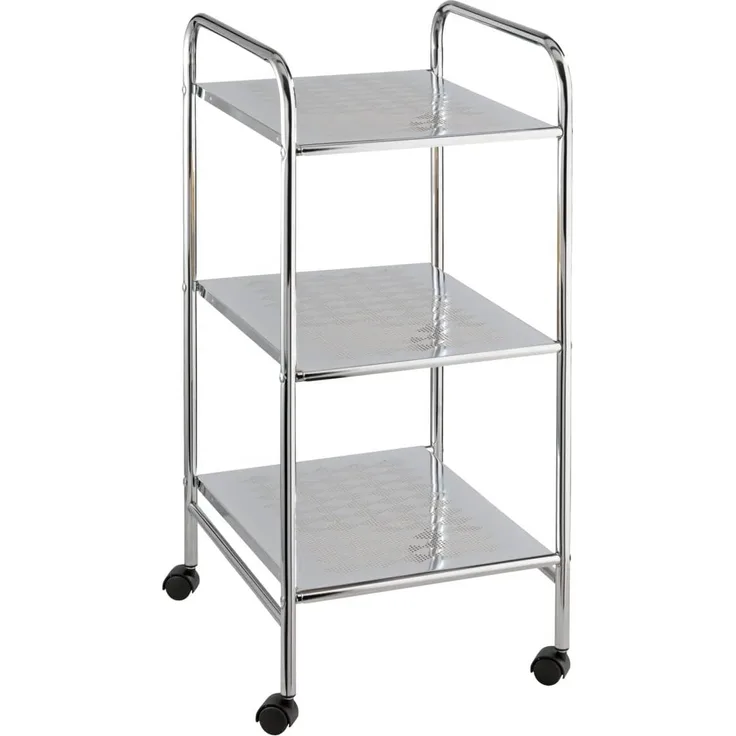 Badregal auf Rollen mit 3 Ablagen, Edelstahl, 32 x 71 x 36,5 cm, Wenko
