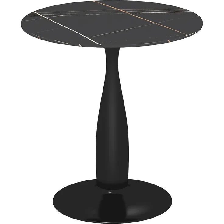 HOMCOM Esstisch mit marmorierter Platte und Stahlgestell (Esszimmertisch, 1-St, Küchentisch), für 2 Personen, Ø70 x 74 cm, Schwarz