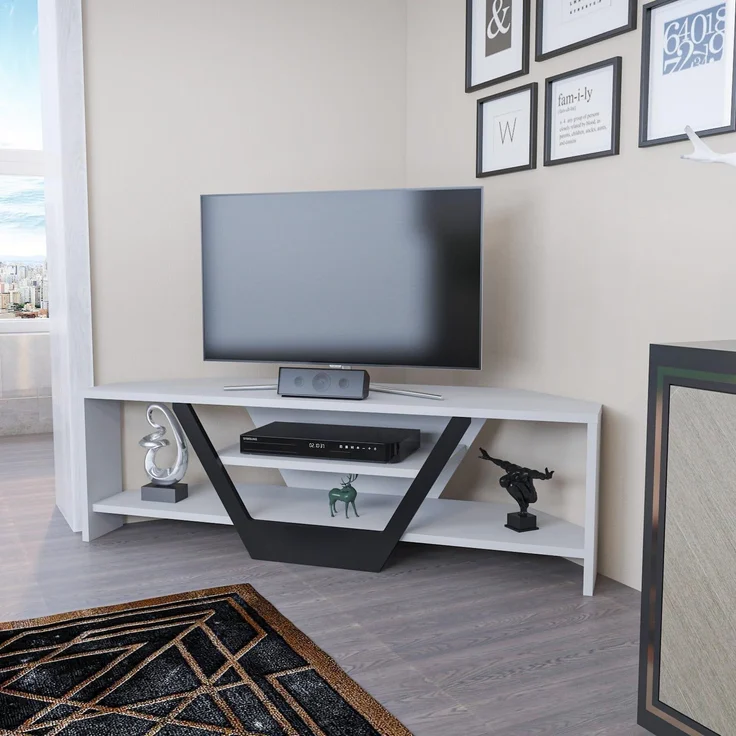 Hanah Home Stylish TV Stand, 120 cm Wide, White & Black, 100% Melamine Coated Particle Board, 18 mm Thick | Modern Design for Living Room & Entertainment Spaces – Bild 3