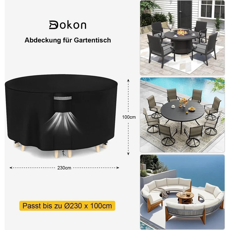Abdeckung Gartenmöbel Rund 420D Oxford 230x100cm Wasserdicht – Bild 2