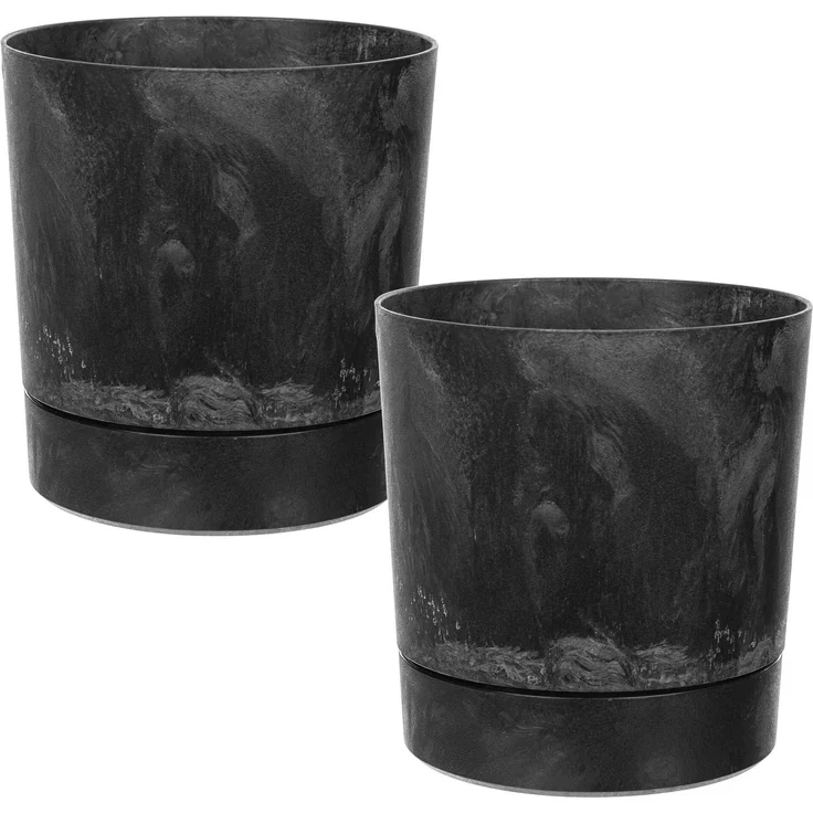 KADAX Blumentopf mit Ständer AURA 200 recycelt - schwarzer Beton 2er-Pack – Bild 4