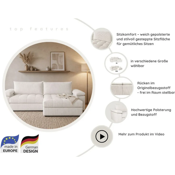 OTTO home Ecksofa Soft&Cosy Pik XXL, L-Form, B: 303 cm, Mega Sofa in Cord, Lounge-Komfort mit edler Sitzsteppung, Federkern – Bild 3