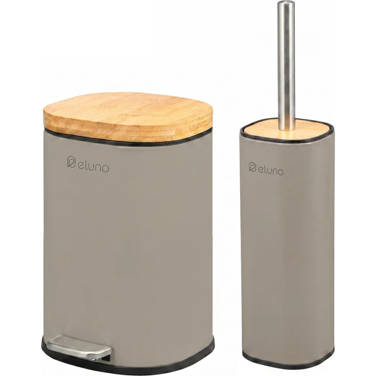 eluno Badezimmer Zubehör Set FRAMURA 2tlg. bestehend aus 1 Kosmetikeimer, 1 WC-Garnitur, Metall, Braun – Bild 1
