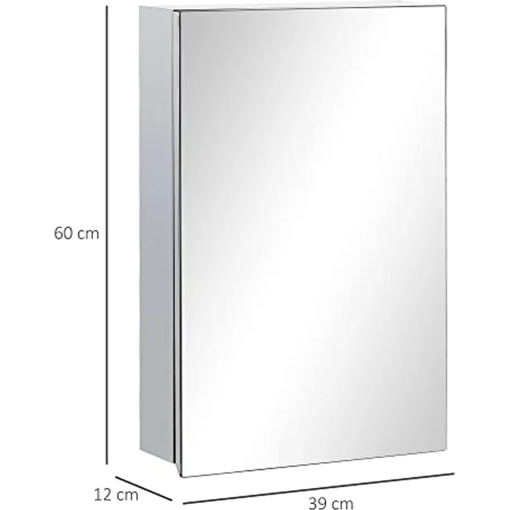 Kleankin Spiegelschrank wandmontierter Schrank mit Flügeltür und Ablagefächern (Hängeschrank, 1-St, Badezimmerschrank) für Badezimmer, Silber – Bild 2