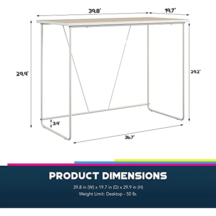 DHP Furniture Dante Computerschreibtisch aus Spanplatte, weißes Metallgestell (BxTxH) 99x49x75 cm – Bild 3