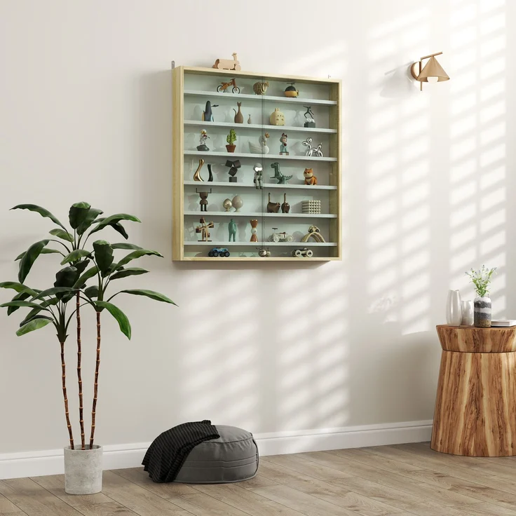 Wandvitrine für Sammlerstücke, 80 x 9,5 x 83 cm, 6 höhenverstellbare Böden, 2 Glasschiebetüren,Cecodadi – Bild 3