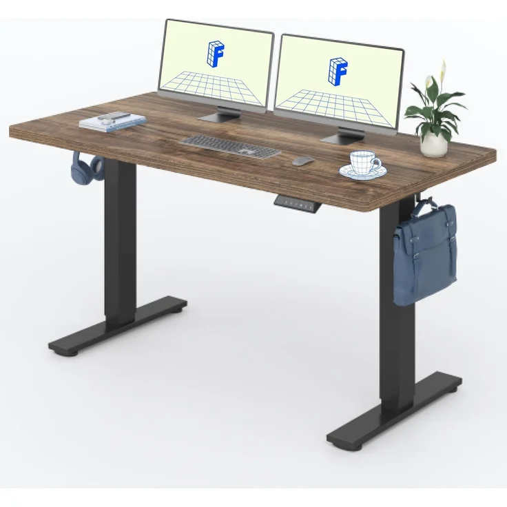 FLEXISPOT Höhenverstellbarer Schreibtisch 140×80cm, mit Haken und 25mm EINTEILIGER Tischplatte, ergonomischer Schreibtisch mit LED-Höhenanzeige und Memory-Funktion (Walnussbraun,Schwarz)