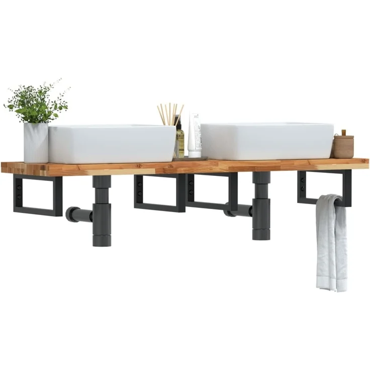 vidaXL Waschbeckenregal Wandmontage Stahl und Akazienholz 3302757 – Bild 1