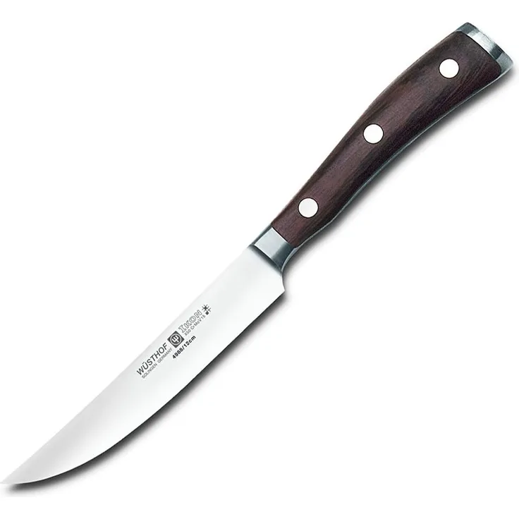 Wüsthof Steakmesser, Ikon (4988), 12 cm Klinge, geschmiedeter Doppelkropf, Edelstahl, Grenadill-Holzgriff, extrem scharfes Fleischmesser