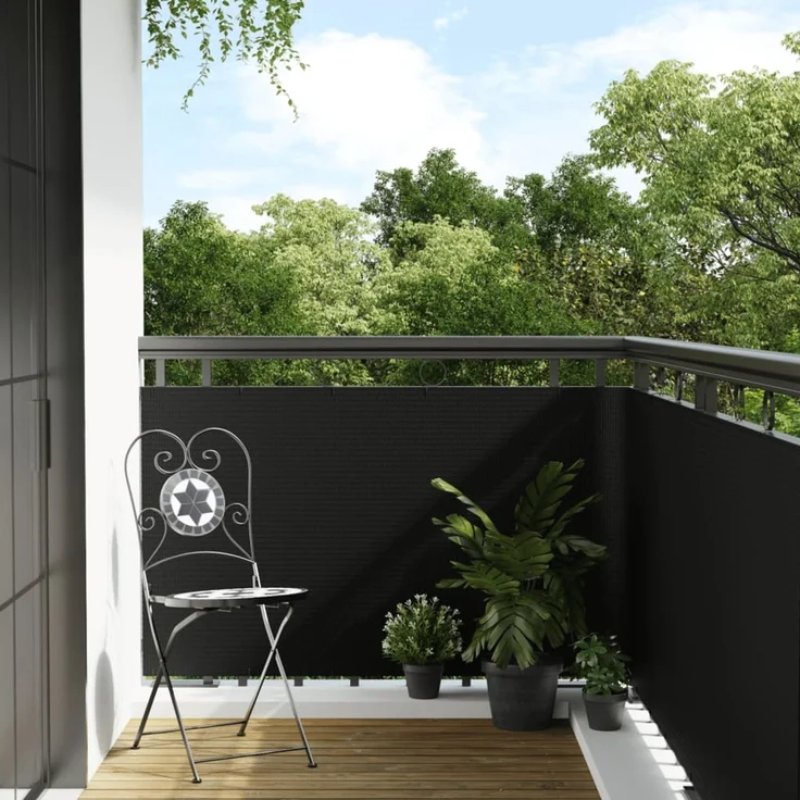 vidaXL Balkon-Sichtschutz Schwarz 300x90 cm Poly Rattan 156296 – Bild 1