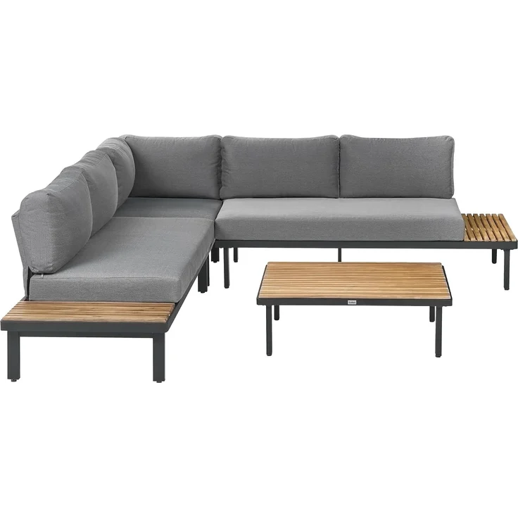 Garten Ecksofa mit Tisch 5-Sitzer FIVIZZANO Akazienholz Dunkelgrau – Bild 1