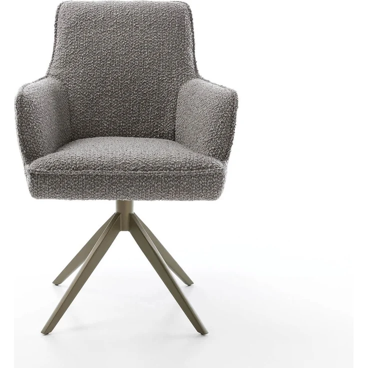 Drehstuhl Heira-Flex mit Armlehnen Bouclé Silbergrau Kreuzgestell breit Effektfinish Titan 360° drehbar Taschenfederkern – Bild 2