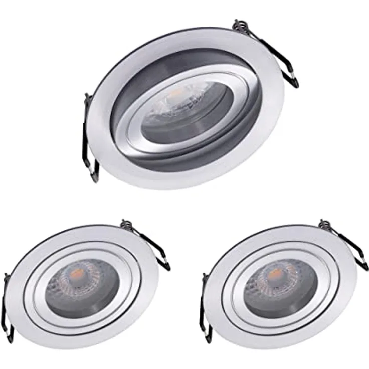 Oktaplex Lyon 3er Set Einbaustrahler mit 3 Stufen dimmbaren LED Modulen, 4,8W 2700K Warmweiß, schwenkbar, Einbaudurchmesser 80mm