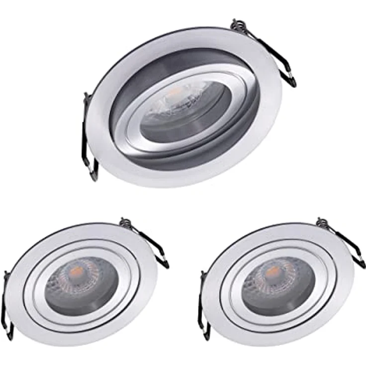 Oktaplex Lyon 3er Set Einbaustrahler mit 3 Stufen dimmbaren LED Modulen, 4,8W 2700K Warmweiß, schwenkbar, Einbaudurchmesser 80mm – Bild 1