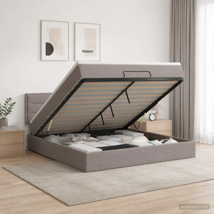 vidaXL Ottoman-Bett mit Matratze und LED Taupe 180 x 200 cm Stoff 3456847 – Bild 1