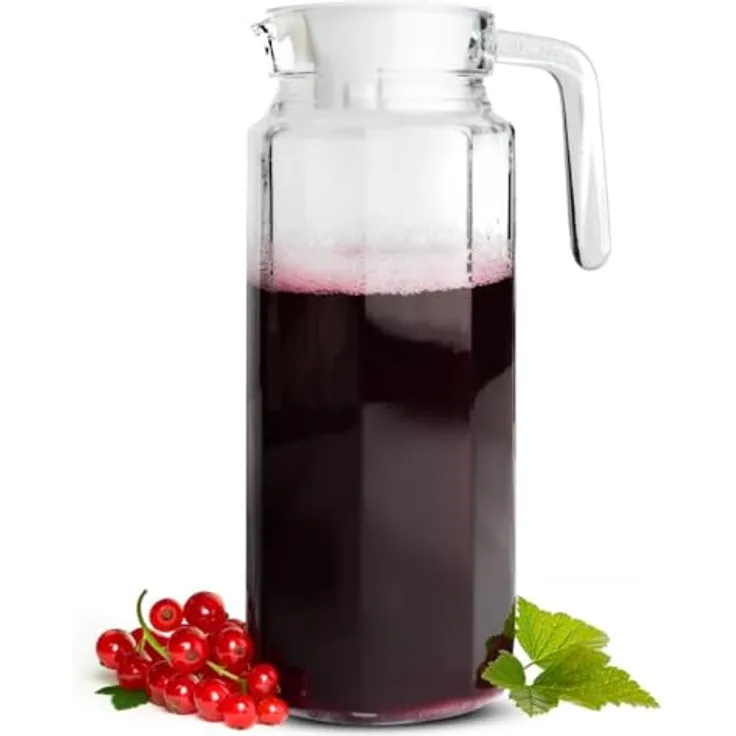 Glaskaraffe 1,2L mit Deckel, Saft- Milch- Wasserkrug, Karaffe, Glaskrug