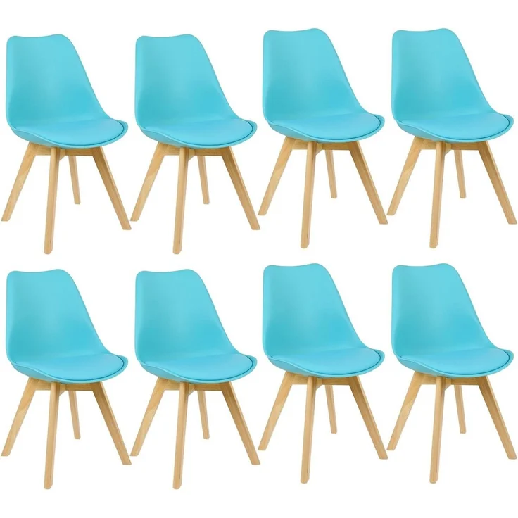 WOLTU Esszimmerstühle 8er Set, Skandinavische Küchenstühle, Wohnzimmerstuhl, Retro Design, Sitzfläche aus Kunstleder, Polsterstuhl Lehnstuhl,Massivholz Beine, Blau EZS69bl-8 – Bild 1