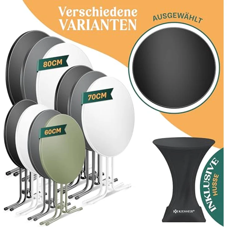 KESSER® Gastro Stehtisch klappbar Bistrotisch | Pulverbeschichtete Edelstahlplatte | höhenverstellbare Füße | Partytisch Tisch Ø 70cm | In- & Outdoor | Empfangstisch | Klapptisch inkl. Husse Schwarz – Bild 8
