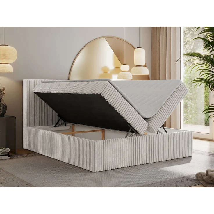 Boxspringbett mit Kopfteil und Topper T25, Cord Bett - TILIANO - 180 x 200 cm - Hellgrau Cord - H3 – Bild 3