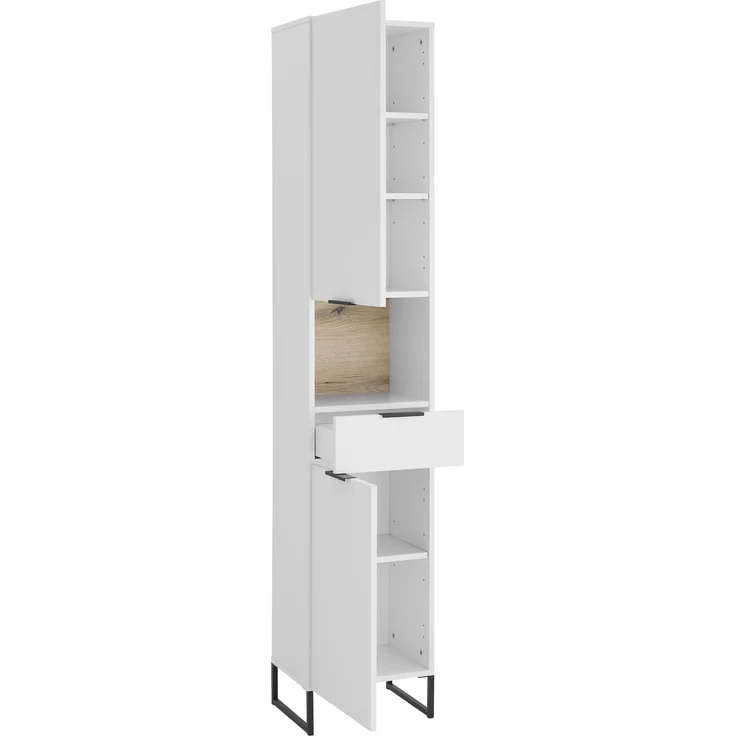 Hochschrank >Denver< 2 Türen, 1 Schublade, weiß / evoke eiche dekor - 38x195x32cm (BxHxT) – Bild 3