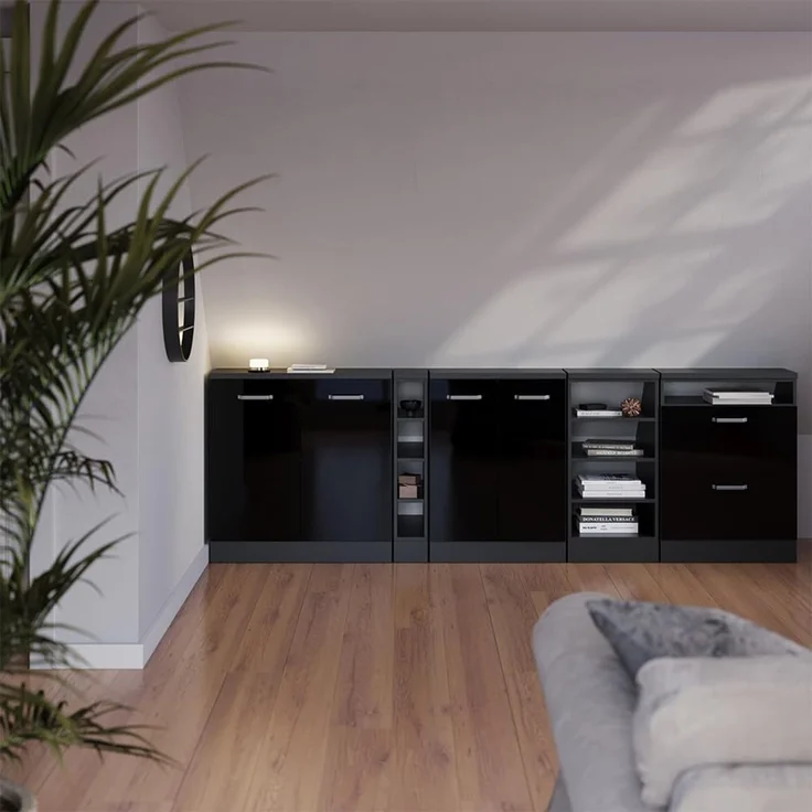 Küchenschrank für Dachschrägen R-Line Schwarz Hochglanz 80 cm mit 2 Türen, Schrankkorpus 60 cm Tiefe Vicco – Bild 2