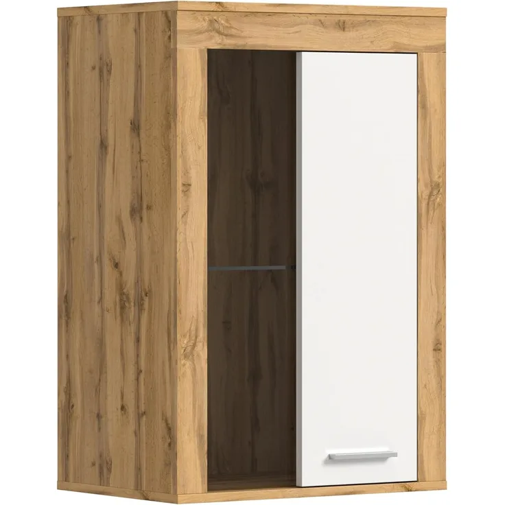 xonox. home Wohnen Jam X8BK6T40 Vitrine Glasvitrine Dekoschrank Glas-Kommodein weiß Melamin/Wotan Eiche Melamin, ca. B/H/T: 600 x 86 x 35 cm