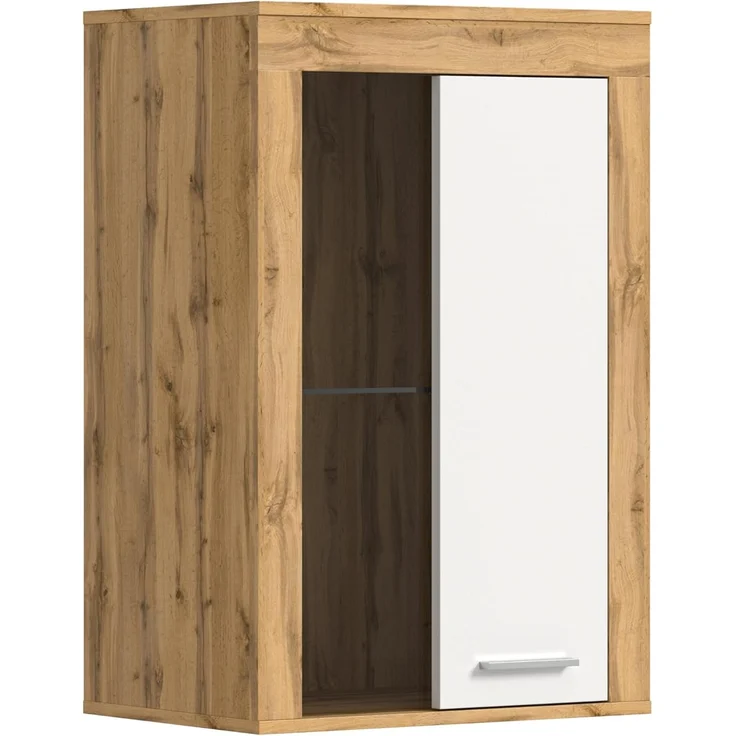 xonox. home Wohnen Jam X8BK6T40 Vitrine Glasvitrine Dekoschrank Glas-Kommodein weiß Melamin/Wotan Eiche Melamin, ca. B/H/T: 600 x 86 x 35 cm