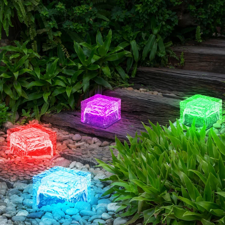 4er Set RGB LED Solarleuchte, Eiswürfel Design, H 5,4 cm – Bild 2