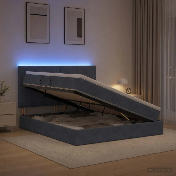 vidaXL LED-Speicherbett mit Matratze Dunkelgrau 140 x 190 cm Samt 3460189 – Bild 4