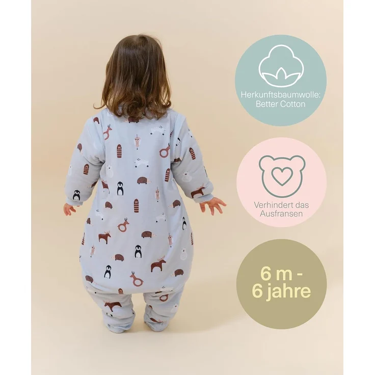 molis&co. Baby-Schlafsack mit Füßen, abnehmbare Ärmel und Socken. 2.5 TOG. Ideal für die Übergangszeit und den Winter. 100% Baumwolle (Oeko-TEX 100). (Winter Animals, 100 cm (4 Jahre)) – Bild 5