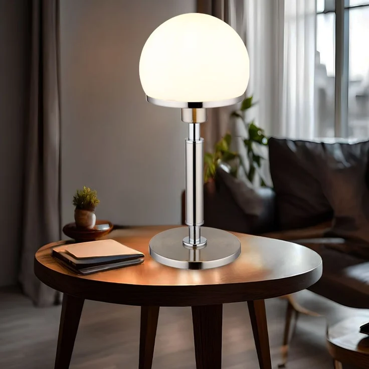 Tischleuchte, Pilz Design, Glas, opal, H 40 cm – Bild 4