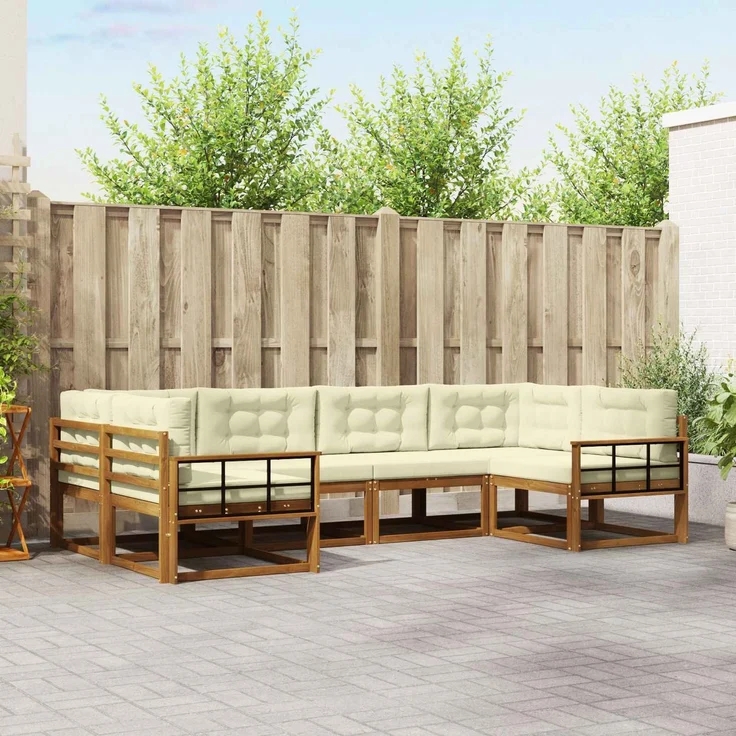 vidaXL Outdoor-Sofagarnitur 6 stk. 6-Sitzer Natur und Creme 3368078 – Bild 1