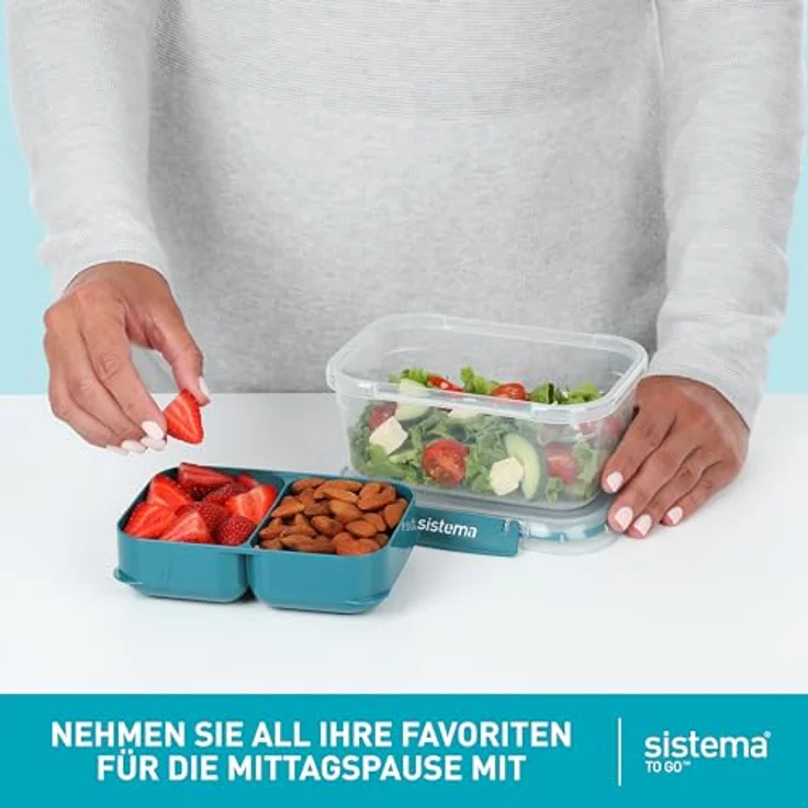 Sistema To Go Stax Frischhaltedosen | 1 L | 3 luftdichte Behälter mit Fächern | Auslaufsichere Versiegelung | Lunchbox Kinder & Erwachsene – Bild 4