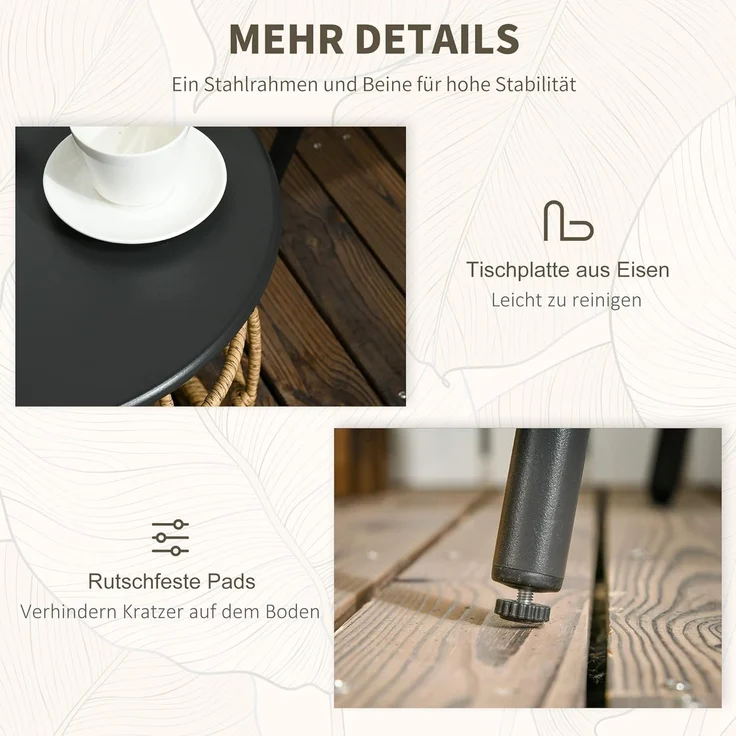 Outsunny Sitzgruppe Bistro-Set, wetterbeständig, (Gartengruppe, 3-tlg, Gartenmöbel-Set), Stahl, Sand+Dunkelgrau – Bild 6