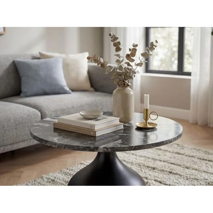 Couchtisch 60cm Aluminium mit schwarzer Marmor Tischplatte - Runder Wohnzimmertisch - Design Sofatisch - Moderner Loungetisch - Edler Beistelltisch Wohnzimmer Handmade – Bild 6