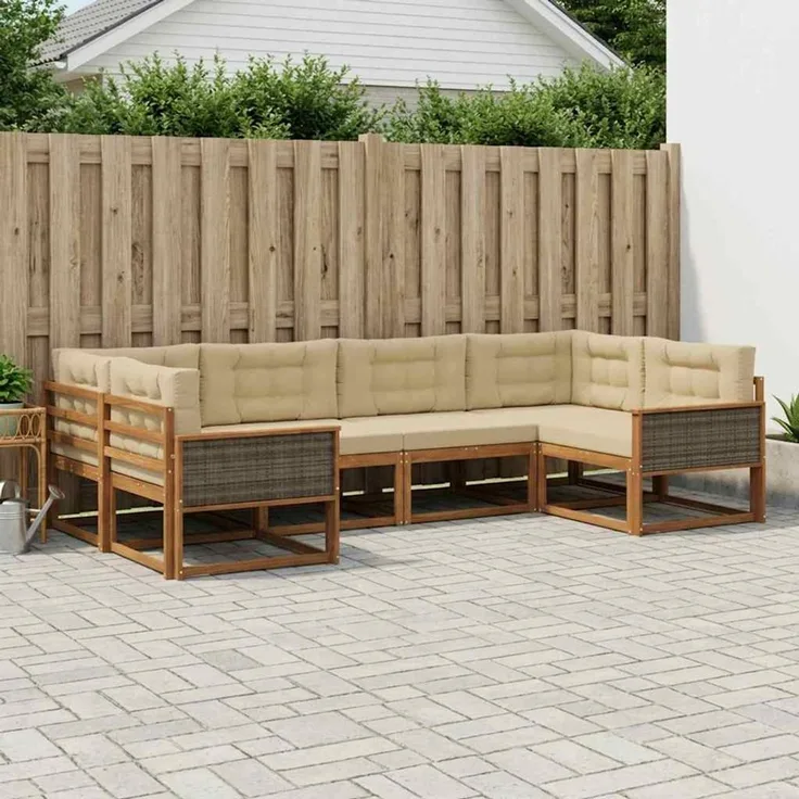 vidaXL Outdoor-Sofagarnitur 6 stk. 6-Sitzer Natur und Beige 3382841
