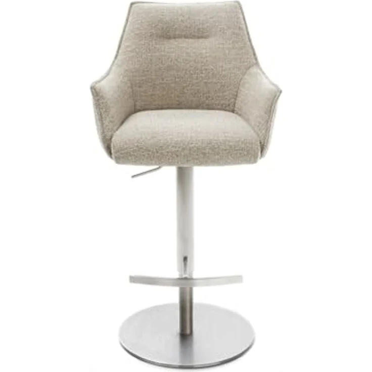 Barstuhl Alja-Flex Webstoff Soft Beige Drehfuß höhenverstellbar Edelstahl Silberfarben Taschenfederkern – Bild 3