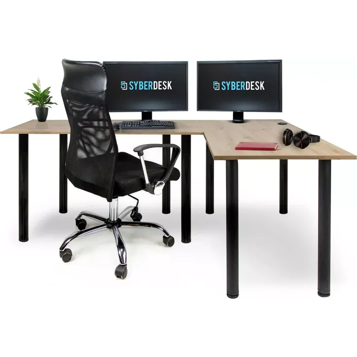 SyberDesk Gaming Pro Eckschreibtisch 197 x 132 cm – großer Computertisch, Eckschreibtisch, Schreibtisch für Büro & Gaming (rechts, Eiche)