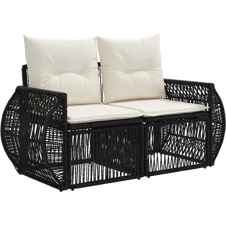 vidaXL Gartensofa-set 9 stk. Schwarz und Cremeweiß Poly-Rattan 3436987 – Bild 4