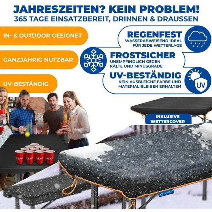 KESSER® Bierzeltgarnitur 3-teilig Set Tisch & 2x Bank | Buffettisch für drinnen & draußen Gartengarnitur klappbar 183x76x74cm Kunststoff Klapptisch Gartentisch inkl. Abdeckung & Tragegriffe Schwarz, Glatt – Bild 8
