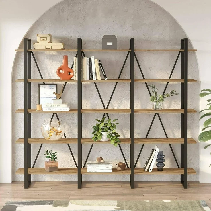 Dmora Bücherregal Albayt, Büroregal, Bücherregal, Bibliothek, 220 x 34 x 180 cm, Eiche – Bild 1