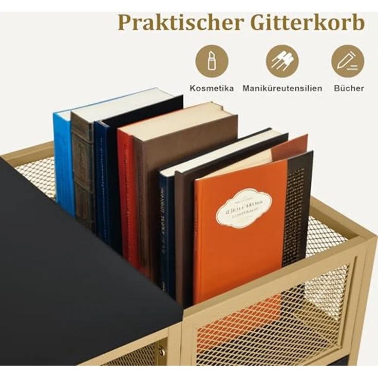M MCombo Schreibtisch mit 6 Schubladen, Nageltisch aus Holz Metallgestell, Manikürtisch Schwarz-Gold, Schminktisch ohne Spiegel Modern, Computertisch mit Ablagen Wohnzimmer, 46x125x81cm, 2425 – Bild 5