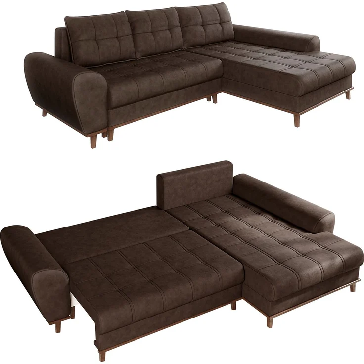 Ecksofa mit Schlaffunktion Bettkasten in Leder-Optik Mikrofaser Vintage Braun – Bild 1
