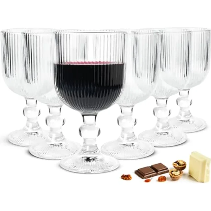 6 gerillte Weingläser aus Glas 370 ml Weinglas Set für Rotwein und Weißwein elegantes Design spülmaschinengeeignet