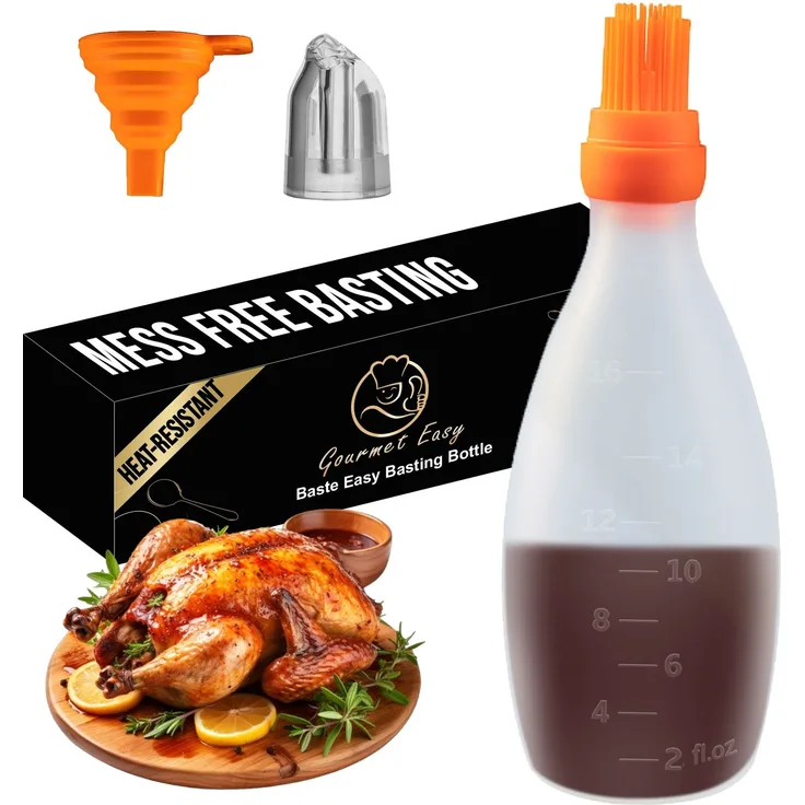 Backpinsel aus Silikon mit Saucenspender & orangefarbenem Deckel, Grill-Zubehör