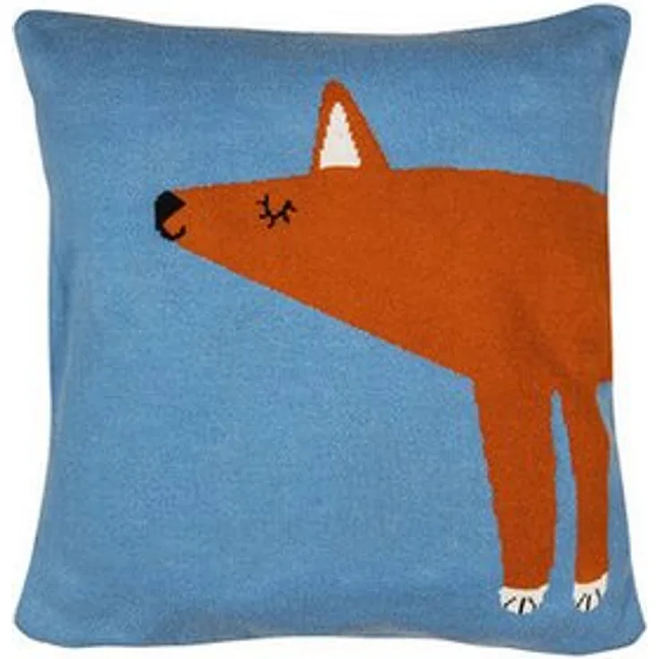 Tranquillo Kissenbezug FOXY, GOTS-zertifizierte Biobaumwolle, blau mit Fuchs-Design, 35 x 35 cm