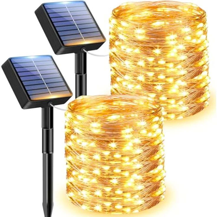 litogo [2 Stück] Solar Lichterkette Aussen, 12M 120 LED Lichterkette Außen Wasserdicht KupferDraht 8 Modus Solarlichterkette Deko für Garten, Balkon, Terrasse, Tor, Hof, Hochzeit, Party (Warmweiß) – Bild 2